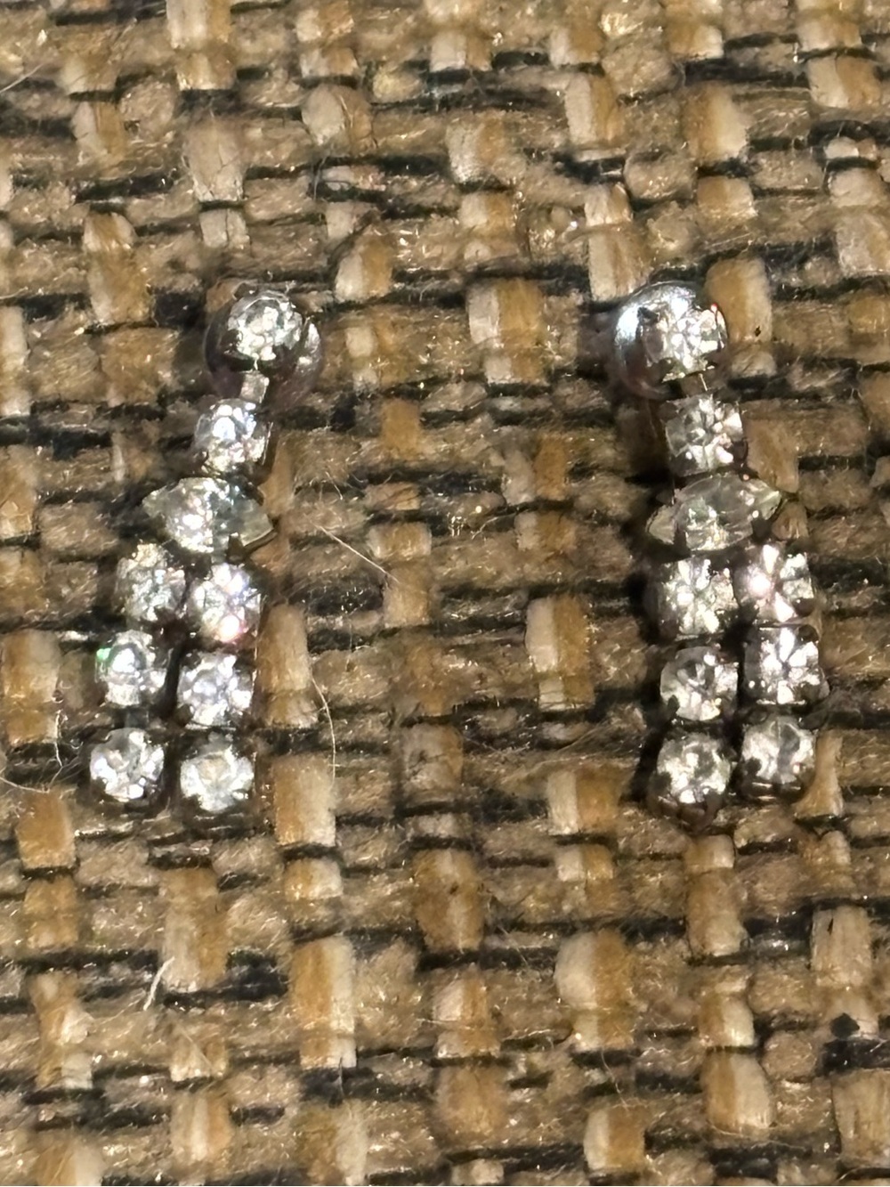 Vintage prong setting white rhinestone dangle pierced Formal Bridal earrings